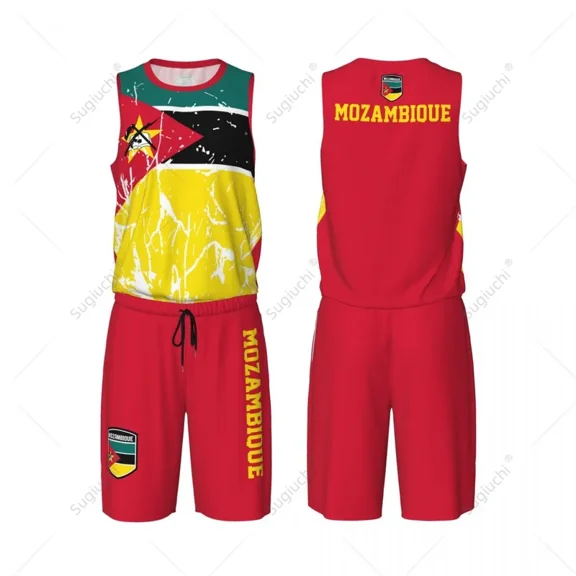 Team-up Mozambique Flag Grain Men Basketball Jersey Set Shirt & Pants Sleeveless Custom Name Nunber Exclusive