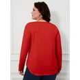 thumbnail image 4 of JYLFC Women T-Shirts Long Sleeve Tee V Neck Loose Tops Solid Tunic, Red 4XL, 4 of 5
