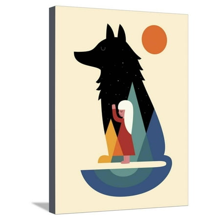 Best Friend Graphic Minimal Urban Hipster Wolf and Girl Illustration Stretched Canvas Print Wall Art By Andy