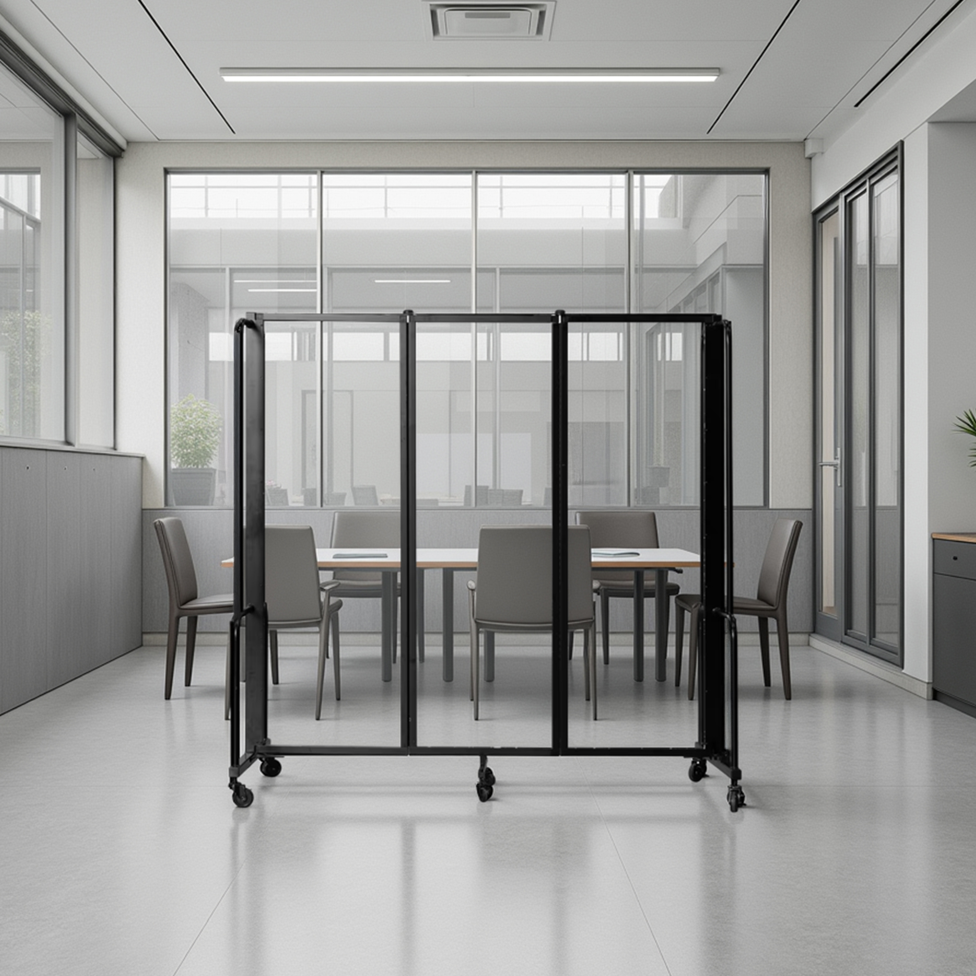 Hampden Furnishings Otis Collection Portable Room Divider, 3 Transparent Panels, Black Frame