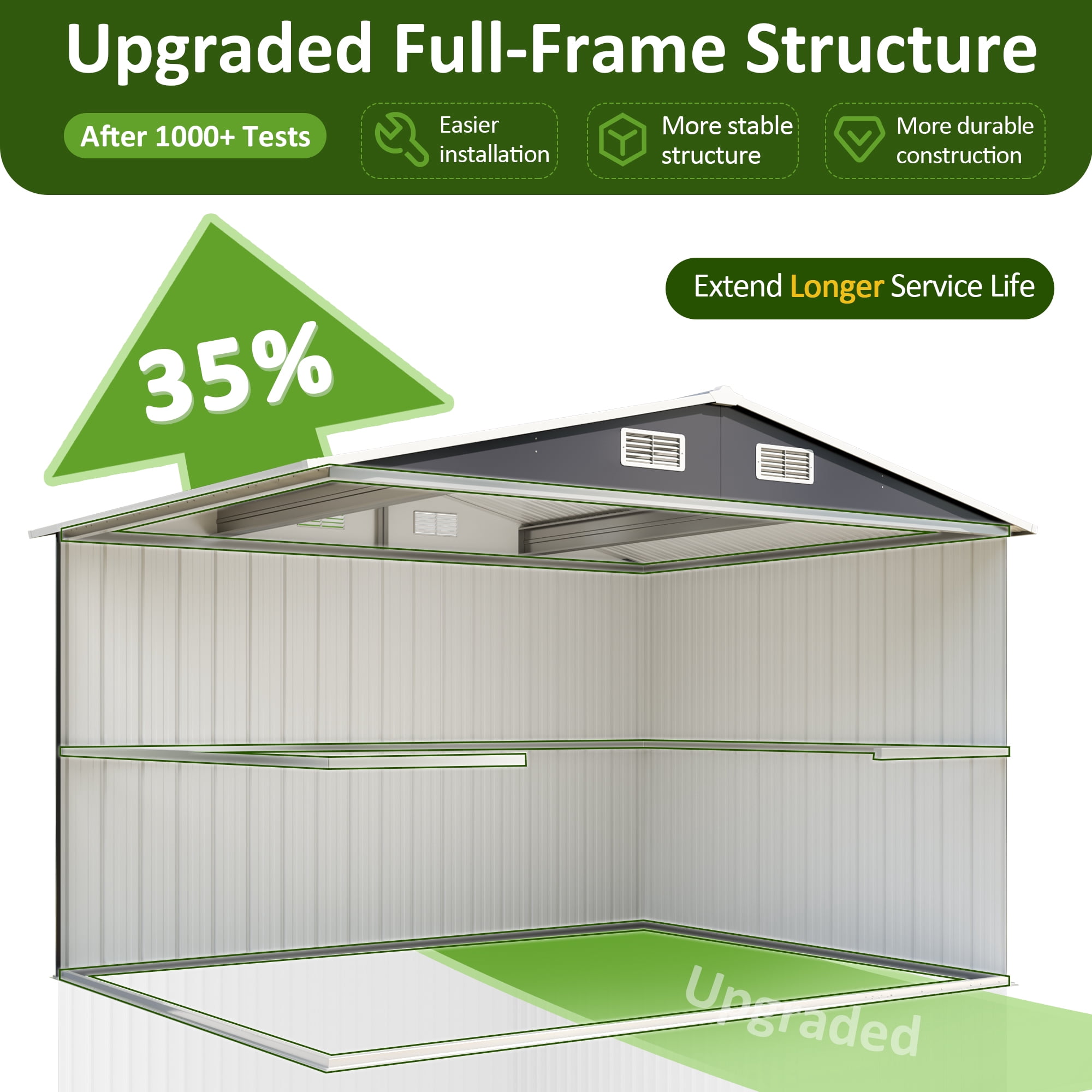 POLAHAKU 10 x 8 ft Outdoor Storage Shed, Metal Storage Shed with Thickened Metal Upgrade Frame and Lockable Door for Garden, Patio, Backyard