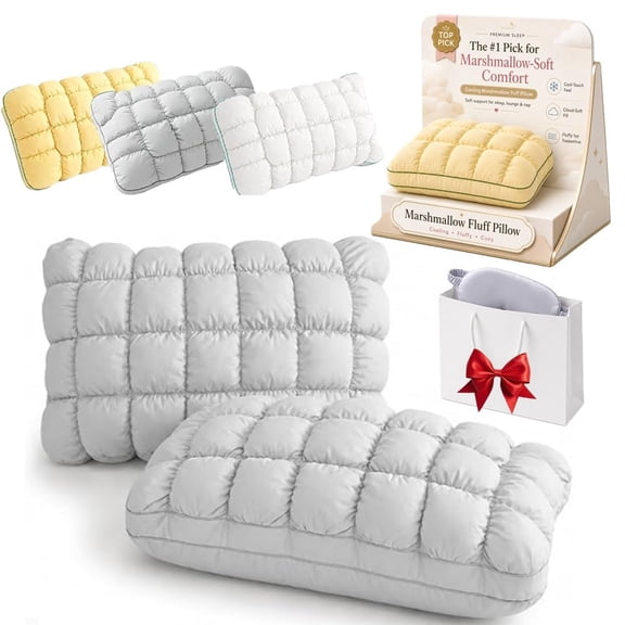 Marshmallow Fluff Pillow, Cooling Marshmallow Puff Pillow, Mellow Sleep Cloud IceSilk Bed Pillows for Adults, Super Soft Premium Down-Alternative Filling Pillows for Side Sleeper