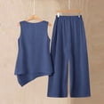 thumbnail image 6 of Zynoxe Womens Two Piece Linen Sets Elegant Button Tank Top Wide Leg Pants Plus Size Outfits Summer Business Casual Outfits with PocketsNavy2XL, 6 of 7