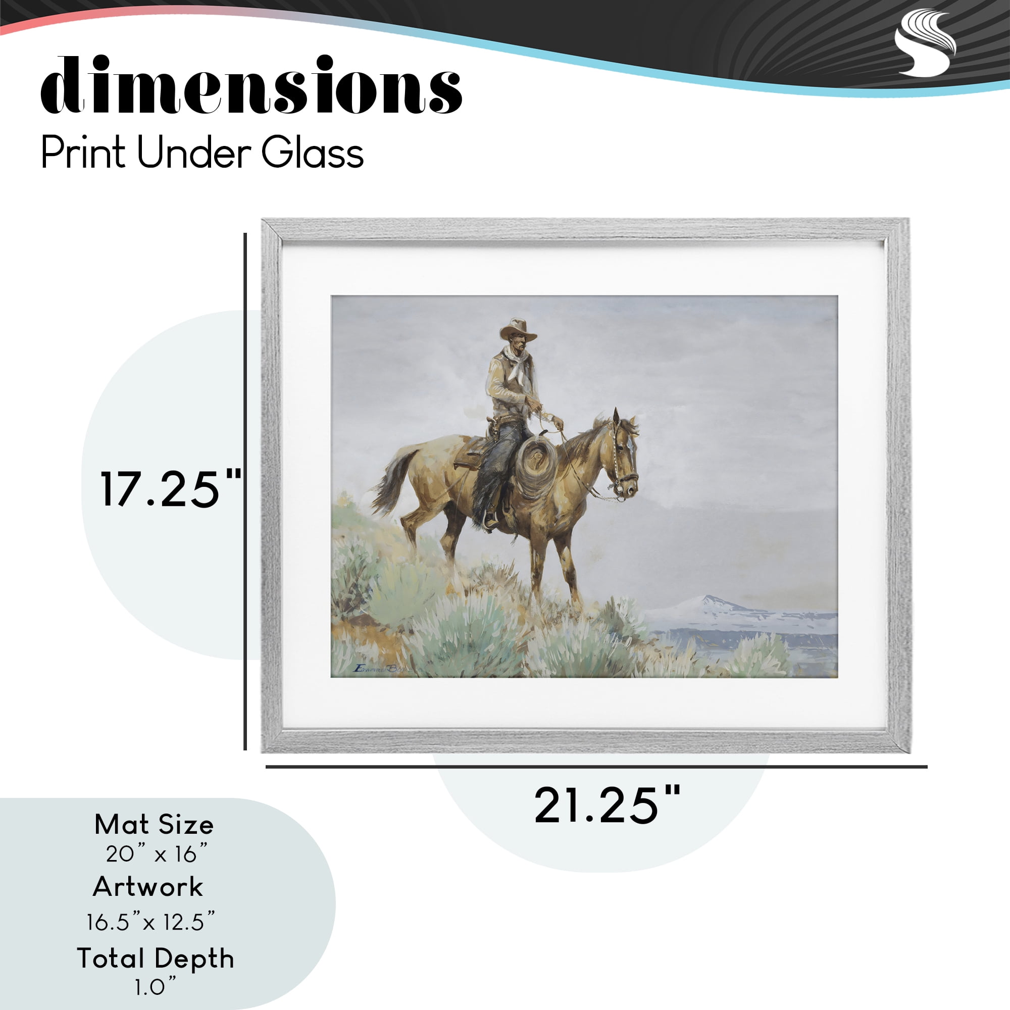 Stupell Industries Mounted Cowboy on Sagebrush Ridge Gray Framed Print Under Glass, design by Arlington Prints