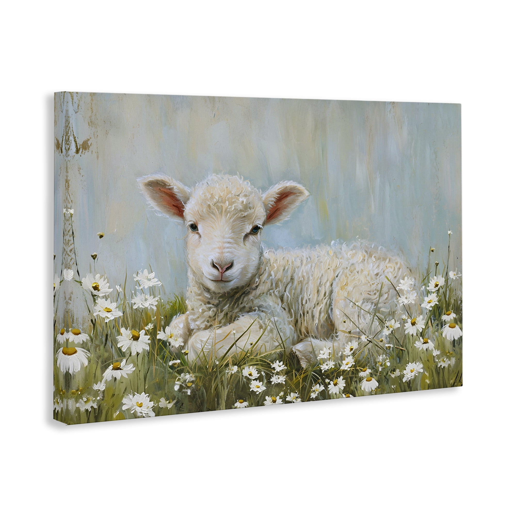 Stupell Industries Lamb Resting in Meadow Animals & Insects Painting Gallery Wrapped Canvas Art Print Wall Art, 45 x 30