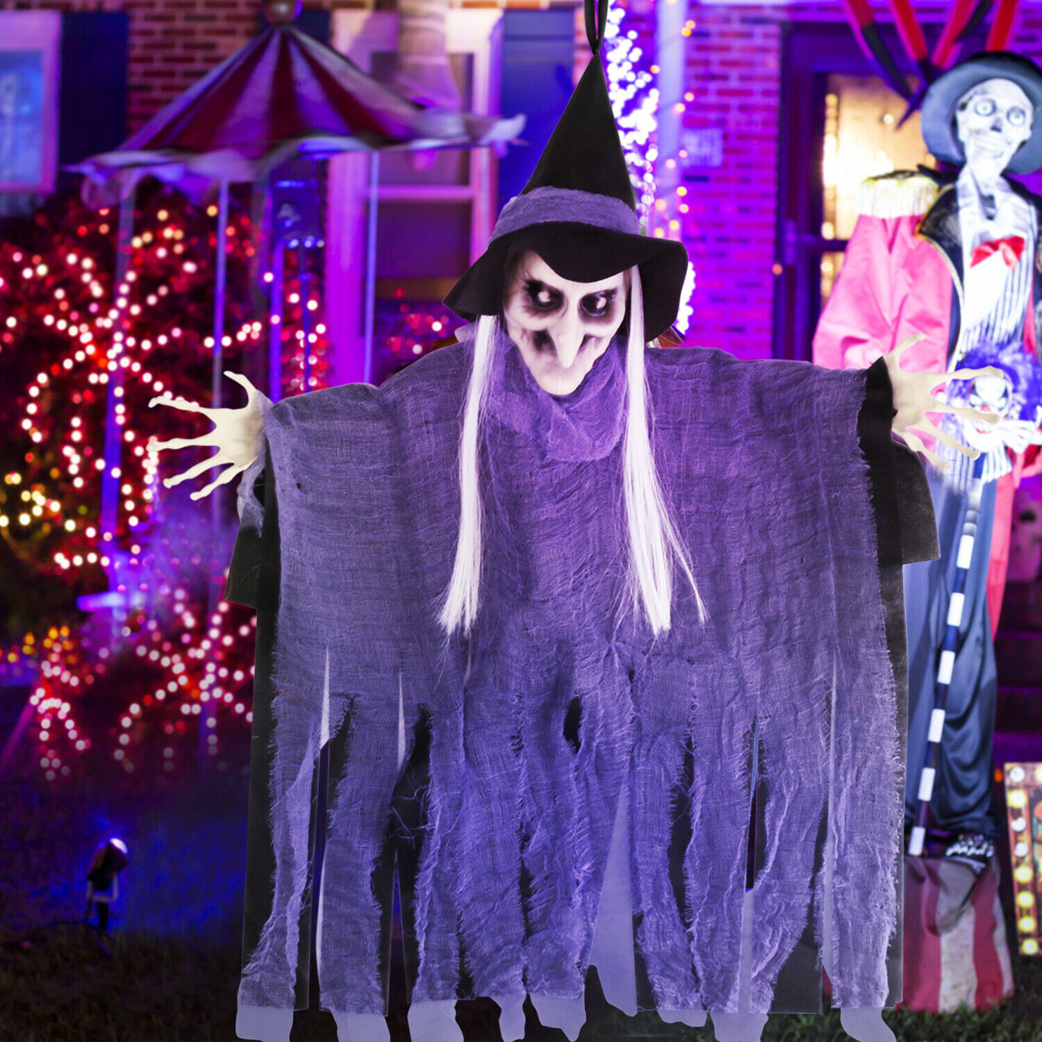 Halloween Decorations Hanging Animated Witch Haunted House Prop Outdoor