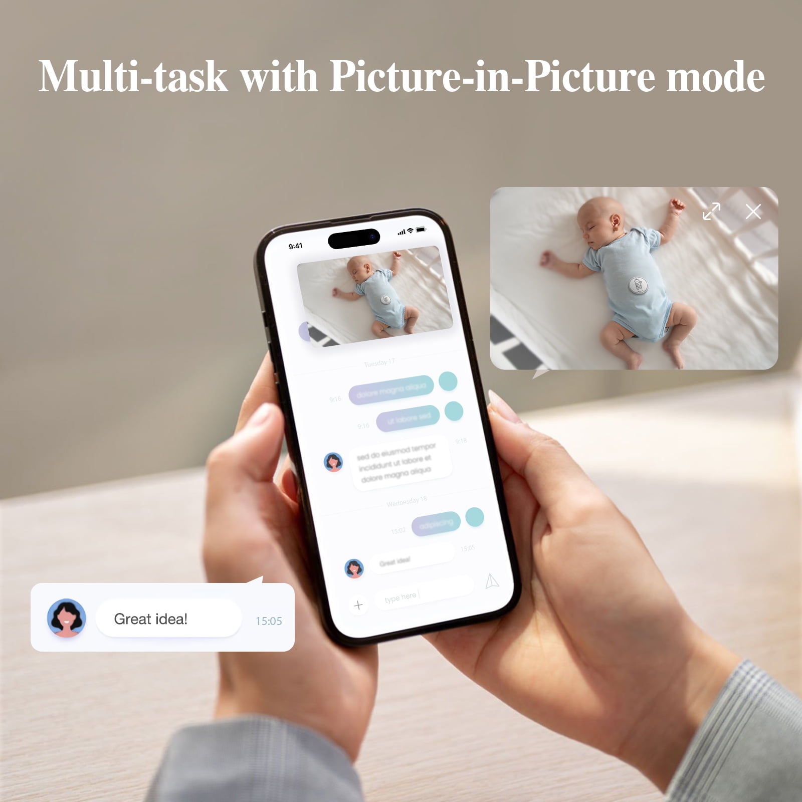 Sense-U 2K PTZ Baby Monitor Camera with 2K HD Video, Background Audio, Cry Detection, No Monthly Fee, Sensor-Free Sleep Breathing Movement Detection, Security Camera, for Peace of Mind