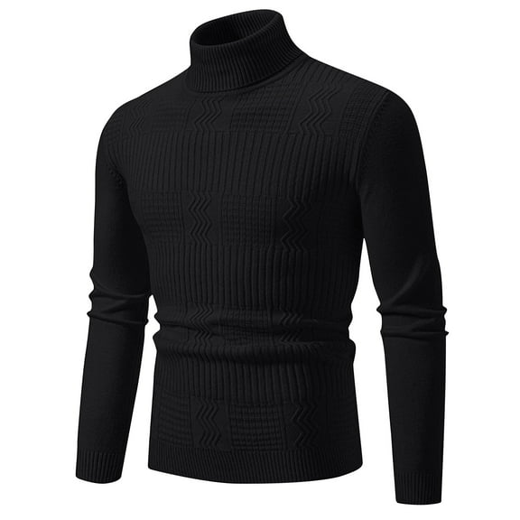 RYRJJ Men's Turtleneck Sweater Long Sleeve Casual Twisted Knitted Pullover Basic Designed Undershirt Stretch Slim Fit Sweaters(Black,3XL)