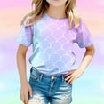 thumbnail image 2 of MIXUE Toddler Girls Tops & T-Shirts Children Fish Scale Print Round Neck Short Sleeve Casual Comfortable Pullover Tee Shirts Sportwear,Purple,3-4 Years, 2 of 4