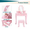 thumbnail image 2 of QinaQin Tocador infantil con espejo y luz, mesa de maquillaje con banco para niñas, juego de madera para juego simbólico, ideal para edades de 4 a 9 años, 2 of 5