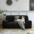 thumbnail image 2 of REGALWOVEN Thick Stretch Sofa Cover 2 Seater Solid Couch Cover, Black, 2 of 7