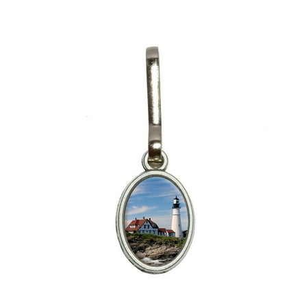 Head Zipper Pull - Portland Head Lighthouse ME - Atlantic Shore Oval Zipper Pull