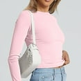thumbnail image 6 of 3PC Outfmvch Fall Clothes Basic Clothes Women Fall Tops for Women Basic Tops for Woman 3 Pieces Women Y2k Basic Long Sleeve Top Round Neck Crop Blouse Aesthetic Streetwear # Pink+white+blcak M, 6 of 7