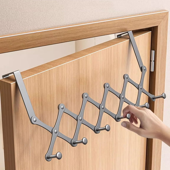 Over The Door Hooks, No Drill Hanging Clothes Rack with Adjustable 6 Hooks, Stainless Steel 30LB Capacity for Bathroom Bedroom Storage