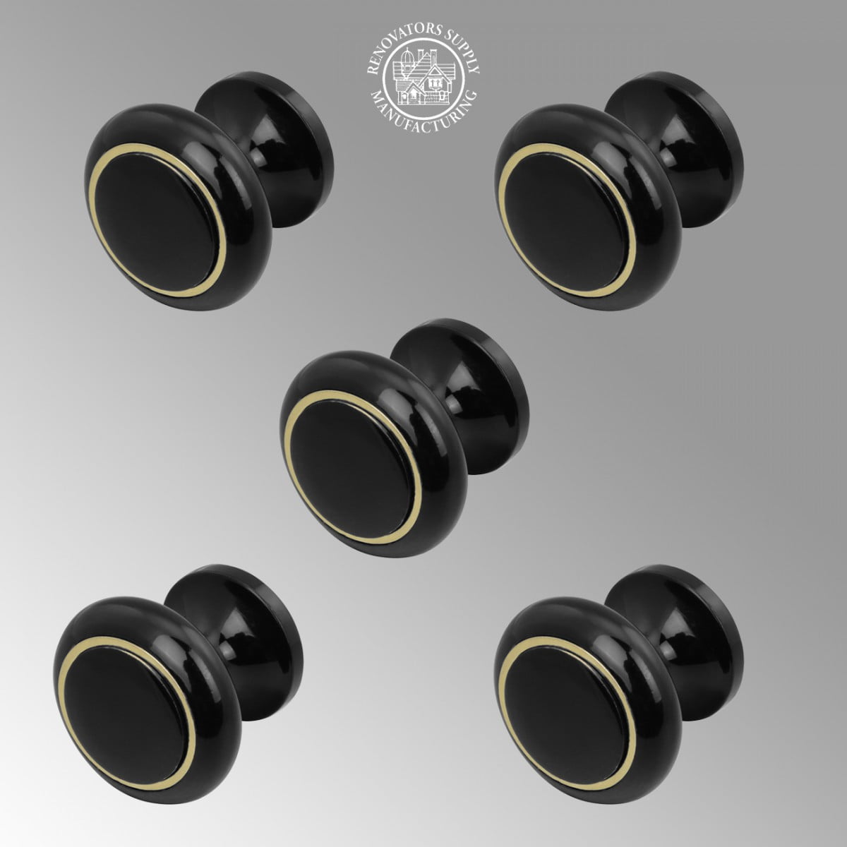 Black Enamel Coated Solid Brass Cabinet Knobs Set of 5 Renovators Supply