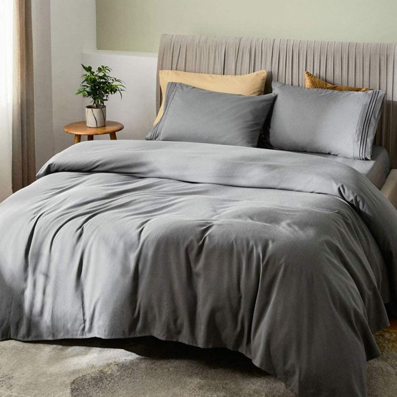 FFIY Bed Sheet Set Bamboo Sheets Deep Pockets 16" Eco Friendly Wrinkle Free Sheets Hotel Bedding Machine Washable Silky Soft (Dark Grey, Queen)