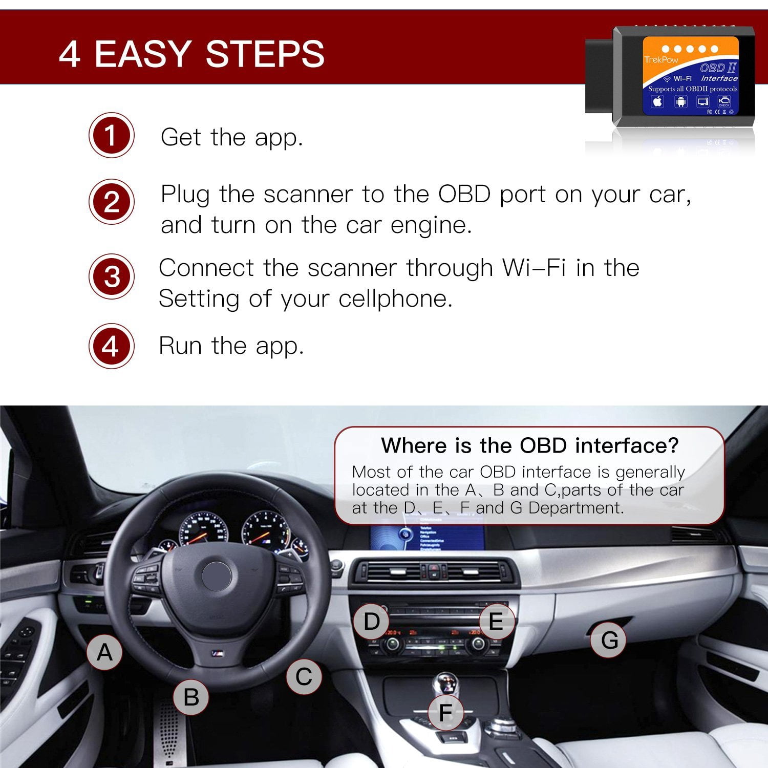 K-Cliffs  Car Diagnostic Device Wireless  Reader WIFI Scanner Adapter Check Engine Diagnostic Compatible with Android IOS & Windows Devices, 2pc Set