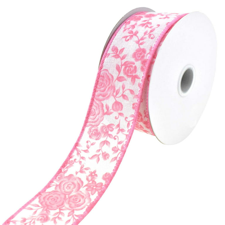 Ombre Elegant Roses Wired Ribbon, 1-1/2-Inch, 10-Yard - Pink 