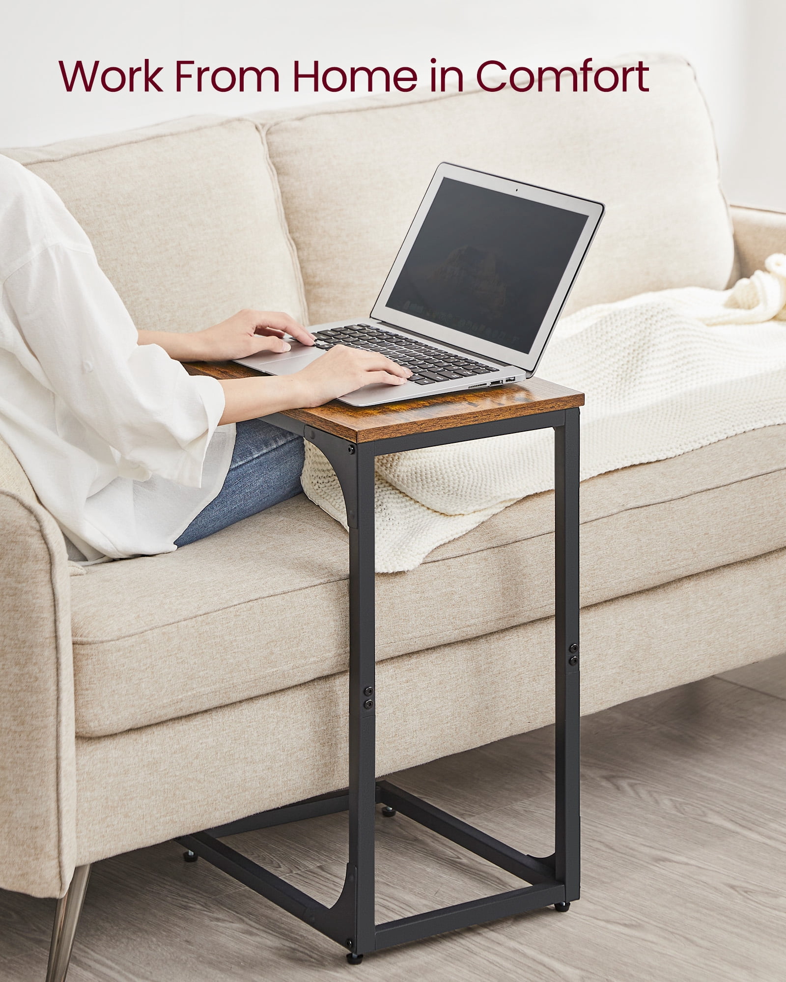 VASAGLE C-Shaped End Table Sofa Side Table Small Side Table for Couch for Living Room Bedroom Rustic Brown and Black