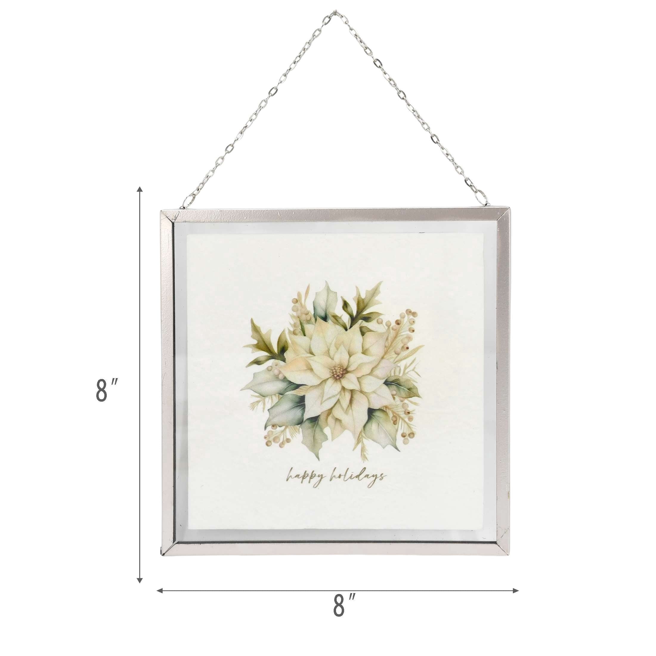 Double-Sided Poinsettia and Deer Framed Christmas Wall Art, White and Green, 8" x 8", by Holiday Time