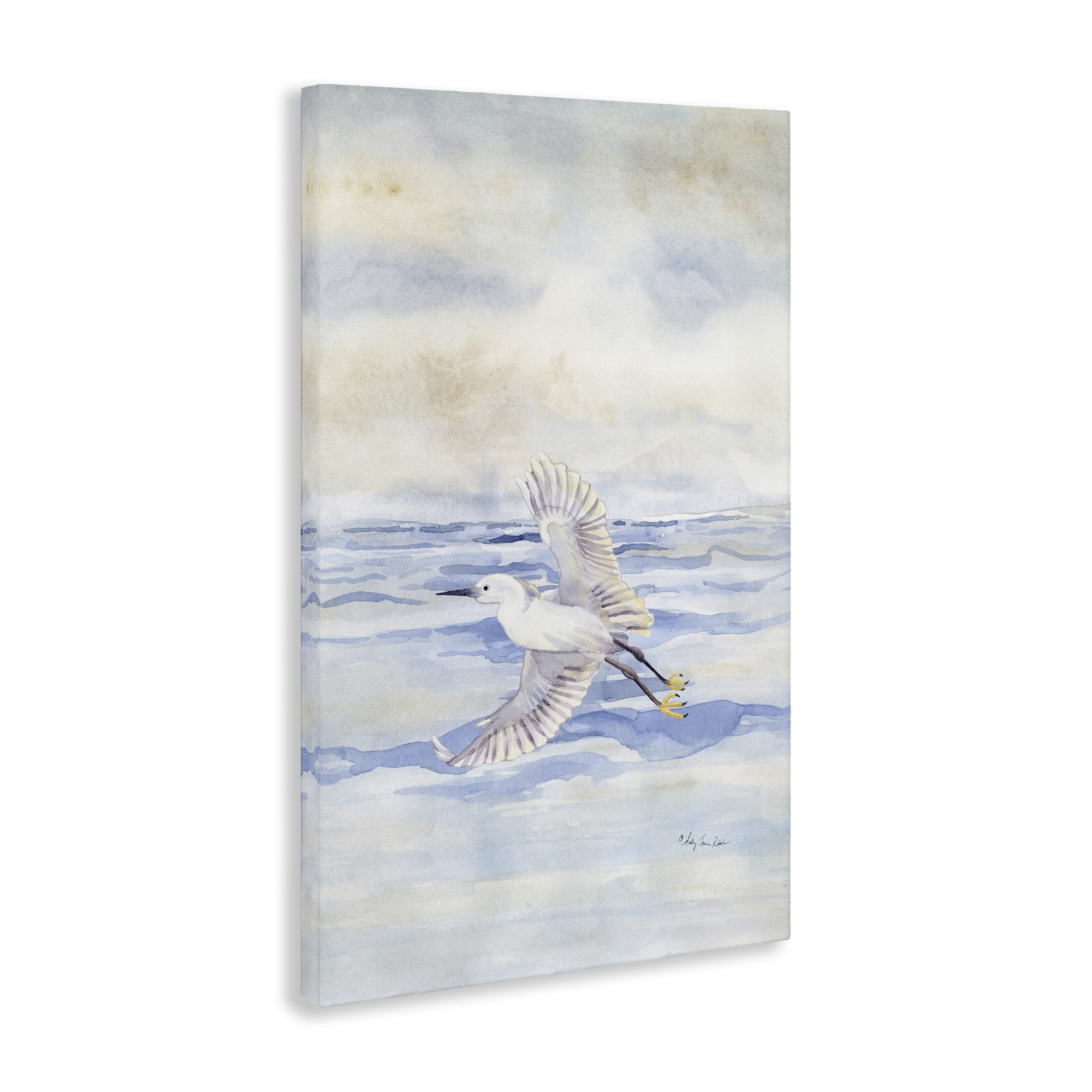 Stupell Industries Flying Heron Over Water Landscape Painting Gallery Wrapped Canvas Art Print Wall Art, 24 x 36