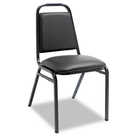 Vinyl Padded Stack Chair - Padded Steel Stack Chair W/square Back, Black Vinyl, Black Frame, 4/carton