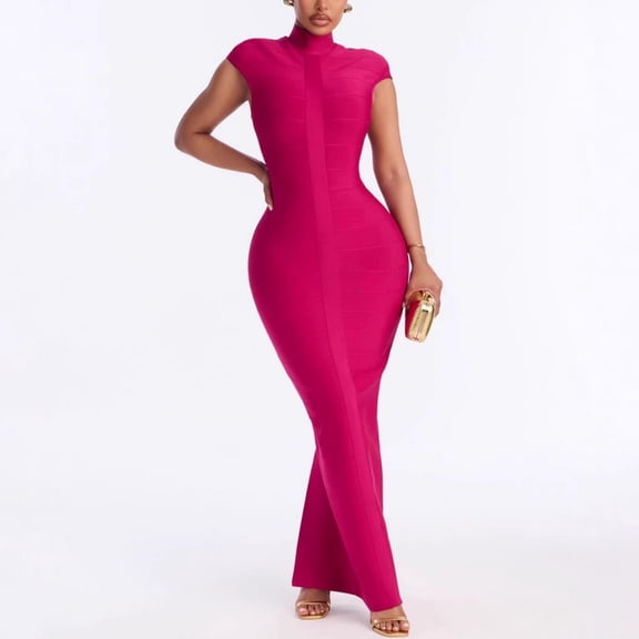 RDKTPXZ Women's Mock Neck Cap Sleeve Bodycon Maxi Dress, Elegant Formal Party Dress