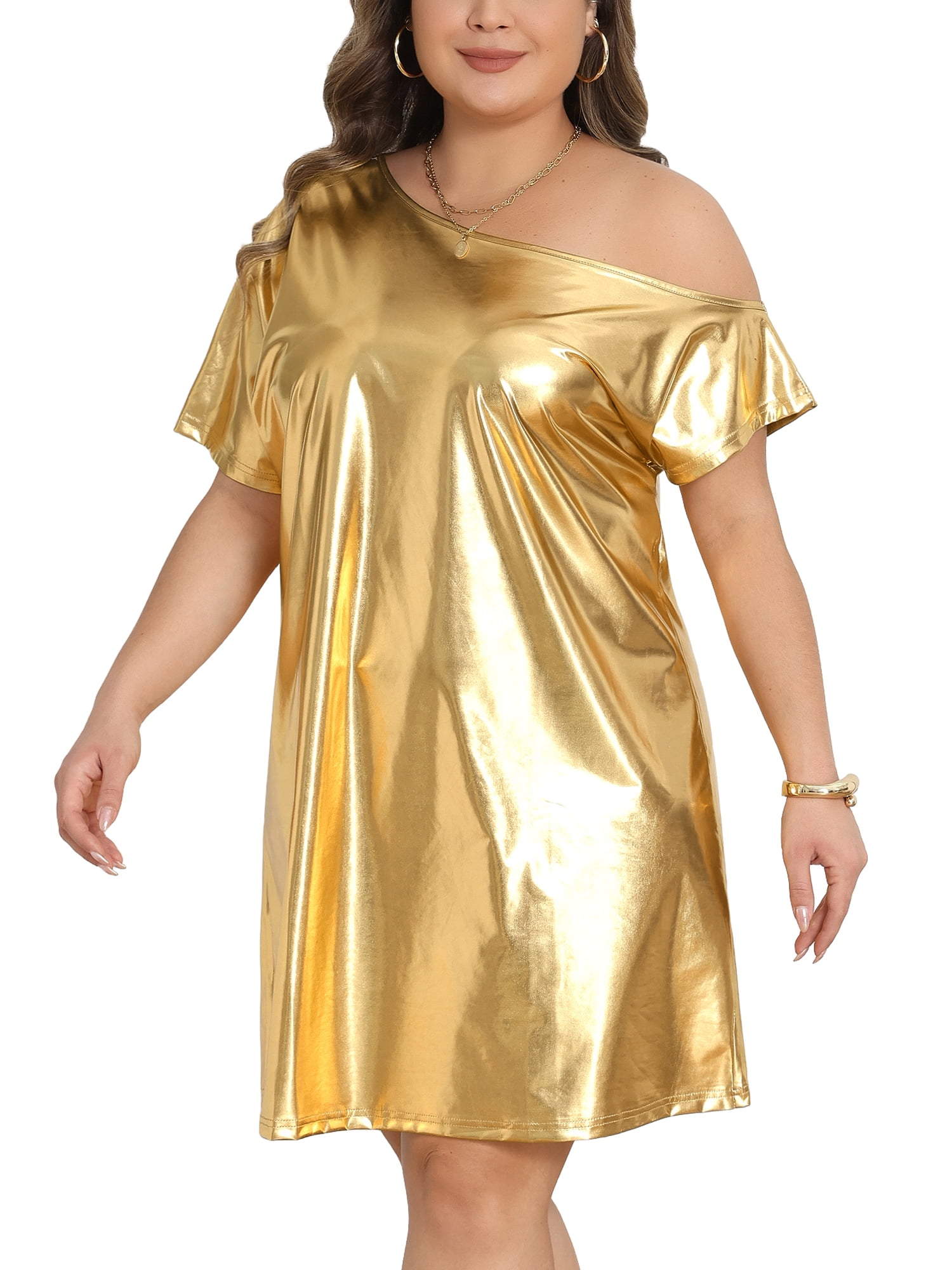 DARING DIVA Women's Plus Metallic Off the Shoulder Party Clubwear 3X Gold