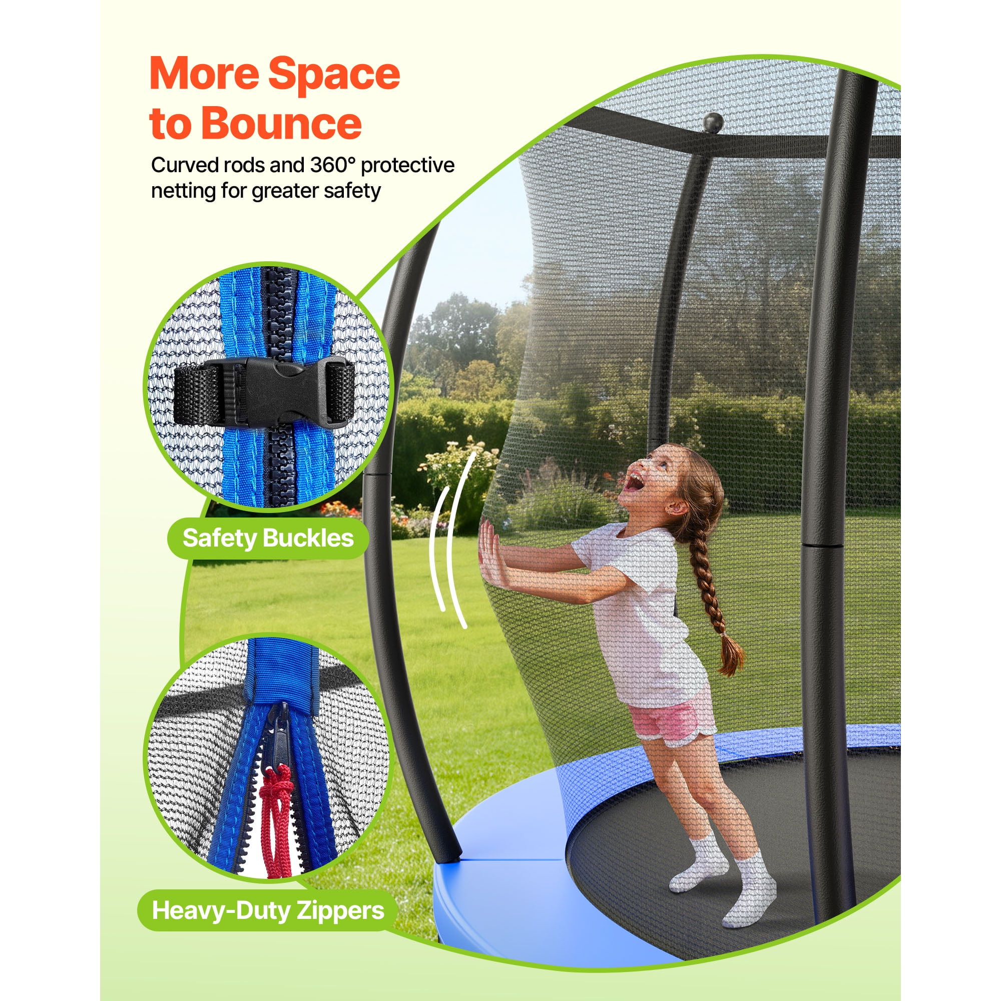 KFFKFF 16FT Outdoor Recreational Trampoline with Safety Enclosure Net, Durable Padding, ASTM Certified, Supports Up to 475 lbs, Rust-Resistant Design for Backyard Fun