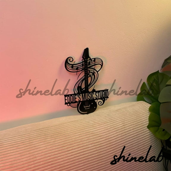 Shinelab Guitar LED Wall Art, Custom Guitarist Metal Sign Music Instrument Wall Decor 9813