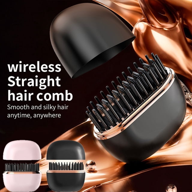 Bowayaoa Mini Hair Straightener Wireless Charging Portable Hair Styling Brush LCD Display Ionic Hot Comb for Frizz Control Fast Heating Rechargeable Straightening Comb