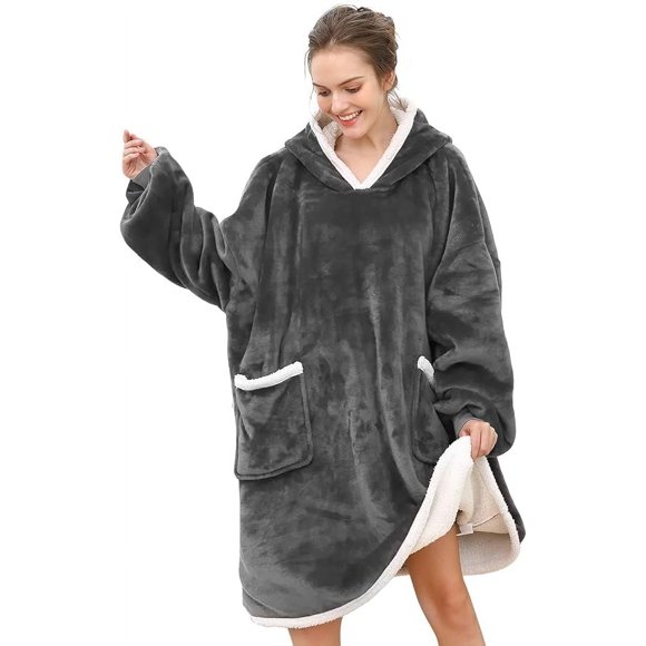Oversized Hoodie, Sweatshirt Blanket Hoodie Blanket Super Soft Warm and Comfortable Women's Men's One Size Fits Everyone, Gray