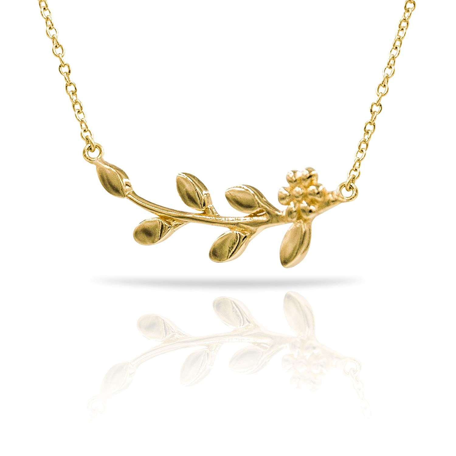 Sterling Silver Pendant Necklace with Leaf Olive Branch and Flower