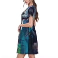 thumbnail image 2 of Rateoe Colorful Plant Wolf Pattern Women’s Short Sleeve Dress – Casual Elegant Summer A-Line Dress for Everyday Wear, 2 of 6