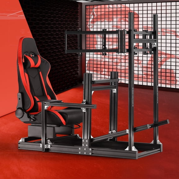 Supllueer 4080 Aluminum Racing Simulator Cockpit With Triple Monitor Stand & Adjustable Red Seat,Fit Logitech Thrustmaster Fanatec.Excluding electronic devices