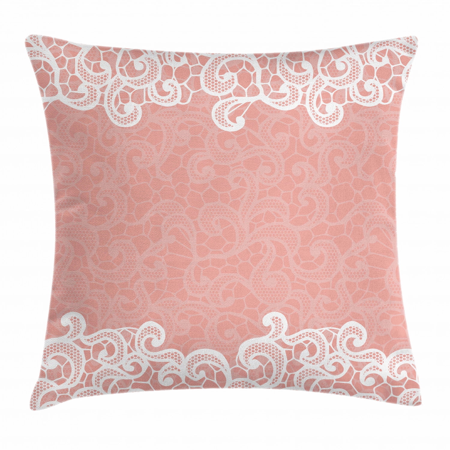 Peach Throw Pillow Cushion Cover, Lace Design on Soft Colored