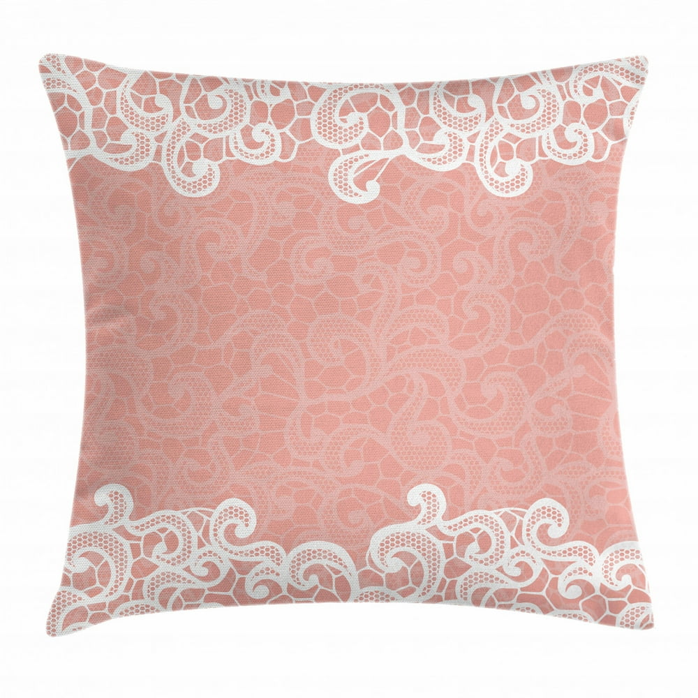 Peach Throw Pillow Cushion Cover, Lace Design on Soft Colored