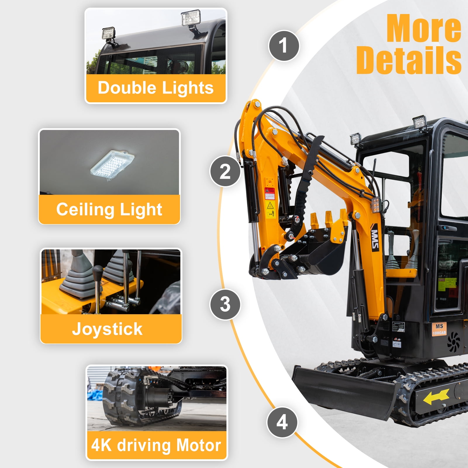 MMS 13.5HP 420CC Mini Excavator With B&S GAS Engine Crawler Hydraulic MS10HCAB 1 Ton Small Digger Enclosed Cab Excavator for Construction Work Gardens and Farm