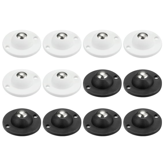12Pack Adhesive Mini Caster Wheels, Swivel Universal Caster 360 Rotation Sticky Pulley (White,Black)