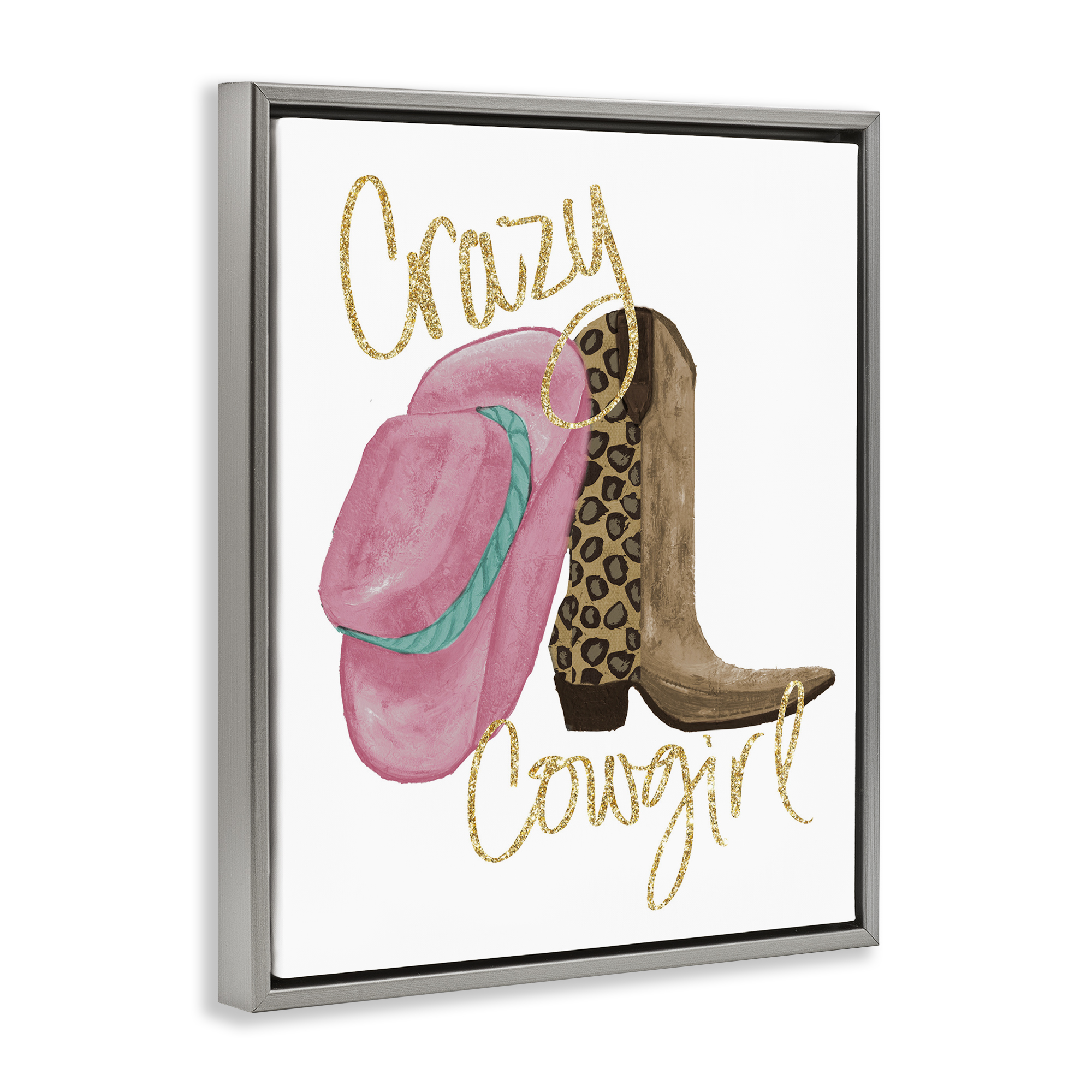 Stupell Industries Glam Crazy Cowgirl Typography Painting Gray Floater Framed Art Print Wall Art, 25 x 31