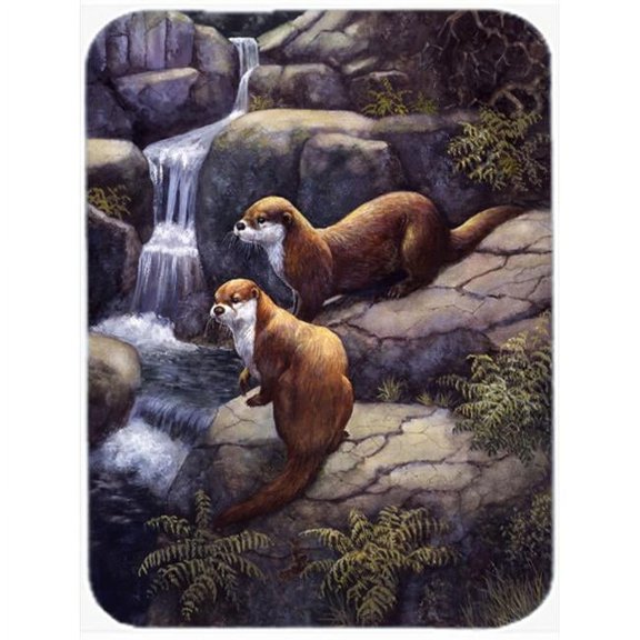 Otters by the Waterfall by Daphne Baxter Glass Large Cutting Board