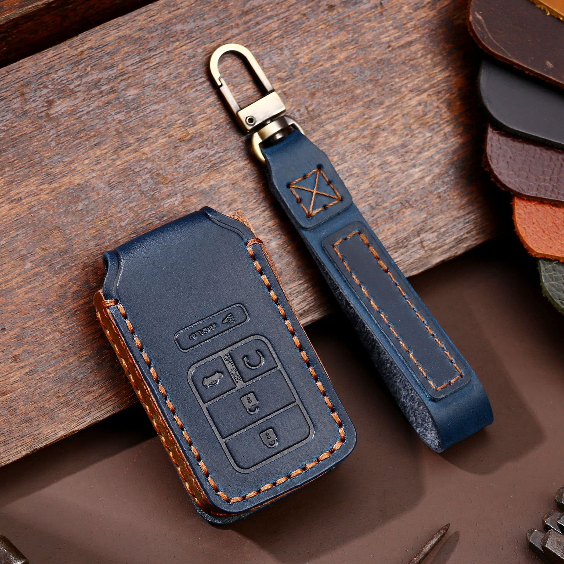 Key fob Cover with Keychain Leather Key Full Cover Protection Key Fob Case Fit for Honda Accord Civic CRV Pilot Odyssey Passport Smart Remote Key Cover