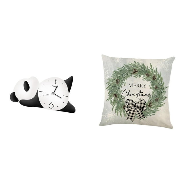 Moderno y bonito reloj de pared con diseño de panda y funda de cojín navideña para sala de estar, sofá, interior, coche, hogar, oficina, decoración