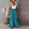 thumbnail image 4 of BRDFRL Women's Boho Skirt Elastic High Waist Pleated A-Line Flared Maxi Skirts Womens Flowy Long Skirts Green XL, 4 of 5