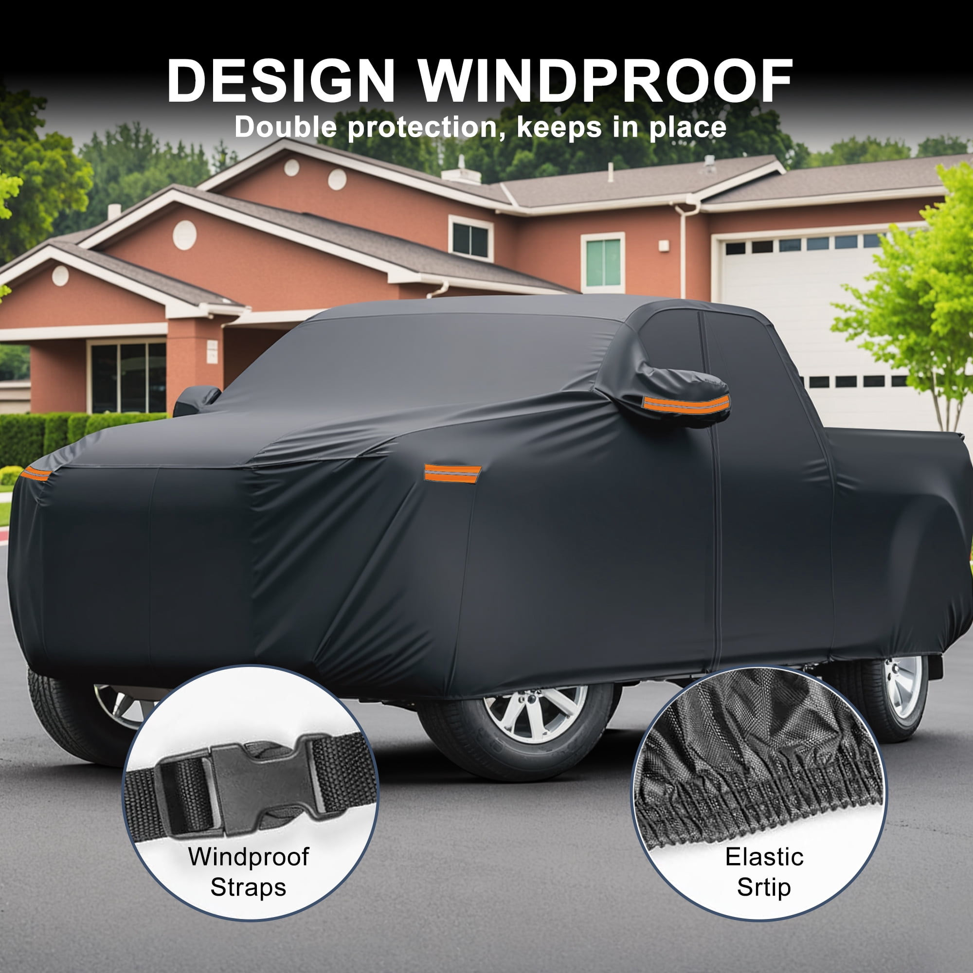 Unique Bargains Car Cover 210D-PU Oxford Outdoor Full Car Cover Waterproof Windproof Black for Toyota Tundra