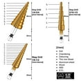 thumbnail image 5 of HSS Step Drill Bit Set - 3PCS 1/4" Hex Shank Titanium Coated High Speed Steel Hole Drill Cone Bits Stepped Up Unibit for Sheet Metal Hole Drilling Cutting Hole (1/8 Inch - 3/4 Inch), 5 of 7