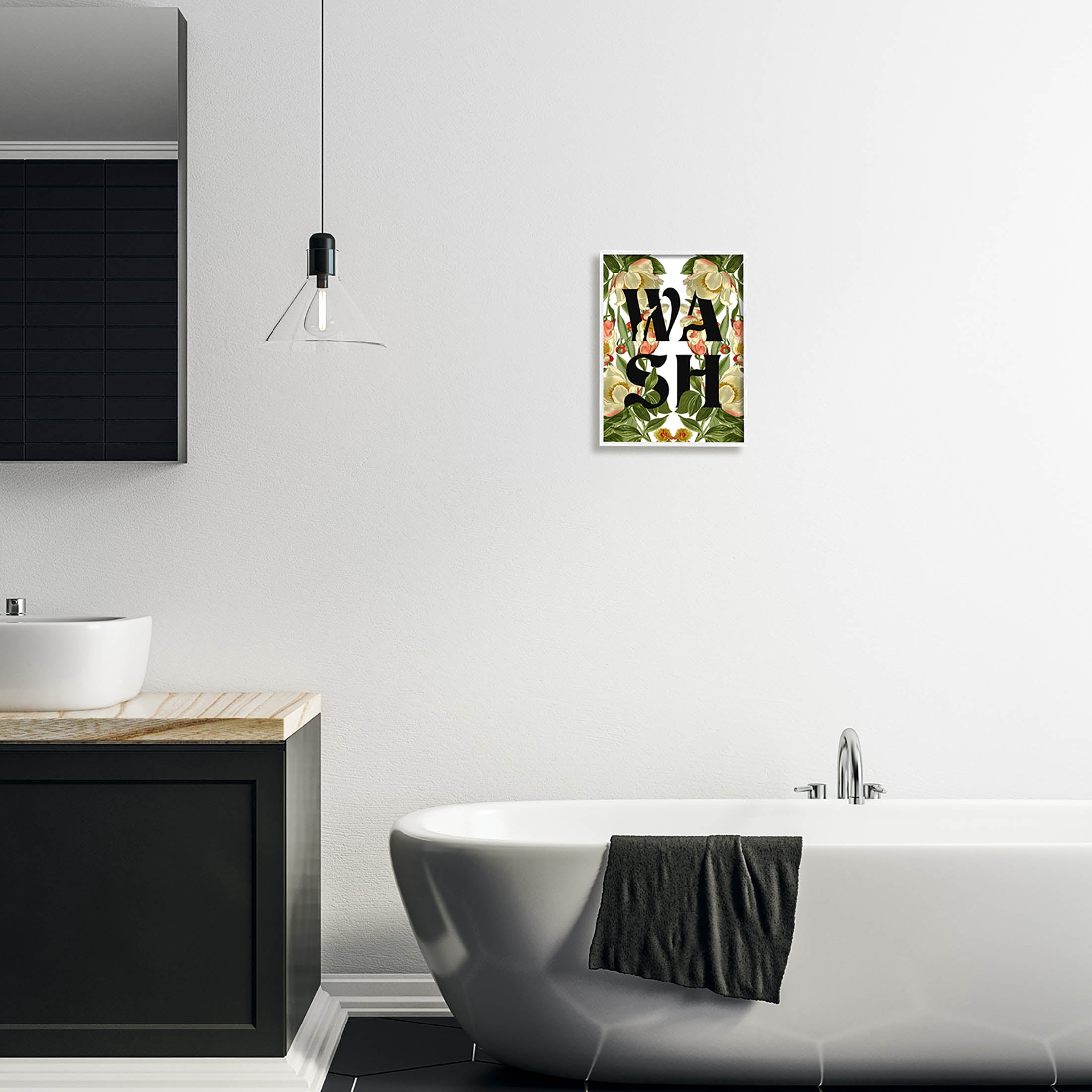 Wash Flower Blossom Bath Sign Botanical & Floral Graphic Art White Framed Art Print Wall Art