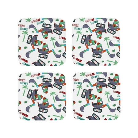 

Tideii Dinosaur on Excavator2 for Leather Coasters 4 Pieces Anti-fouling and Anti-scalding Decorative Coasters Suitable for Restaurants Kitchens Coffee Shops-Square
