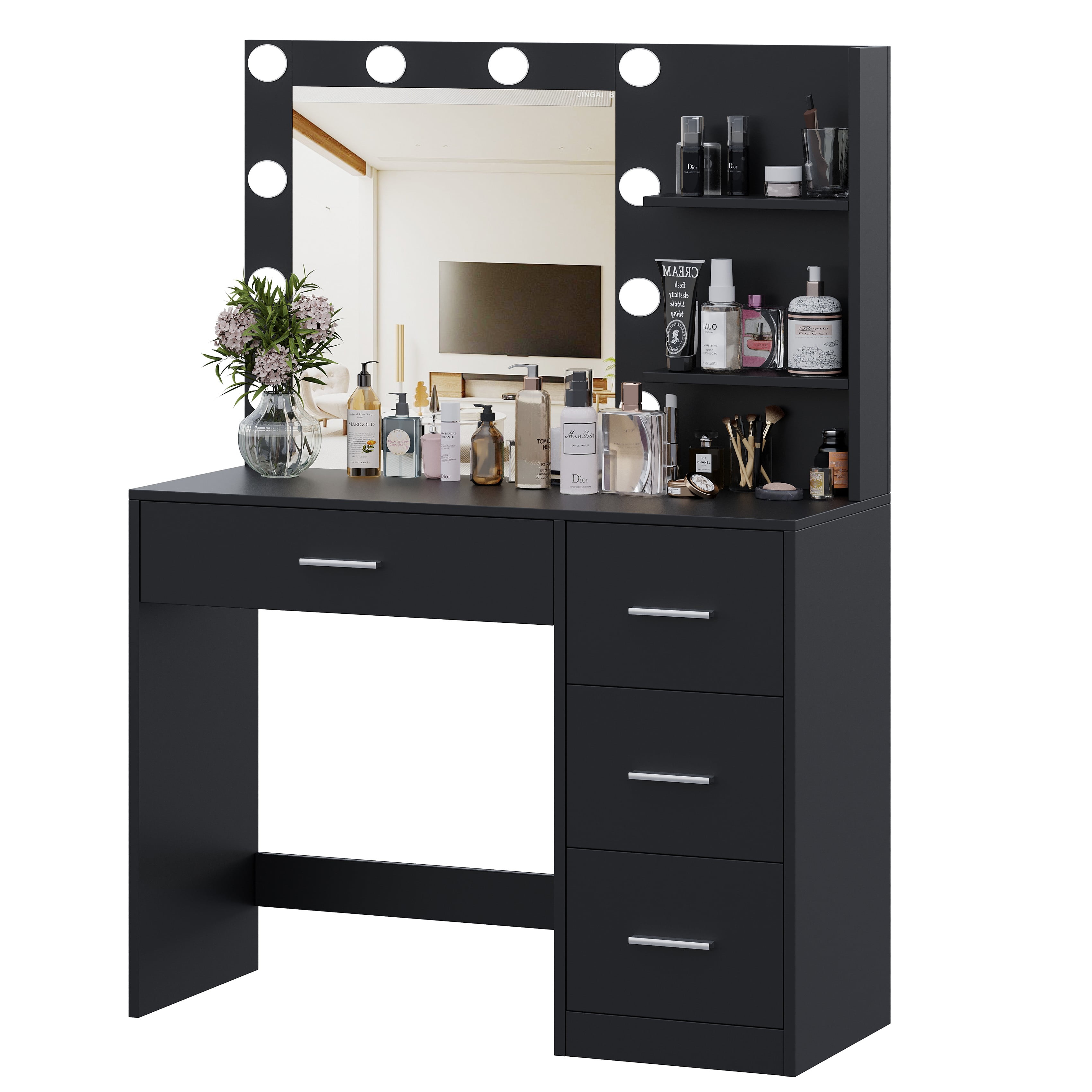 Rovaurx Tall Large Glass Makeup Vanity Table with Lighted Mirror