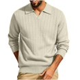 thumbnail image 4 of Men’s Long Sleeve Sweater Open V‑Neck Half Placket Textured Cable Knit Pullover Casual Relaxed Fit Collared Top, 4 of 8